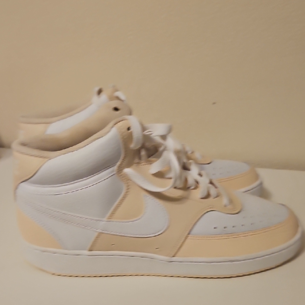 Nike High-Top Sneakers in White and Tan